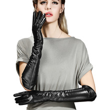 皮手臂套女士冬季加长款手套加绒保暖45厘米中长版触屏羊皮手套