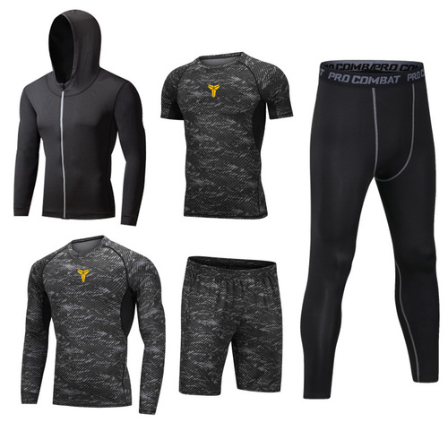 Sports fitness suit men's gym five-piece running quick-drying suit sports basketball training suit spring and summer
