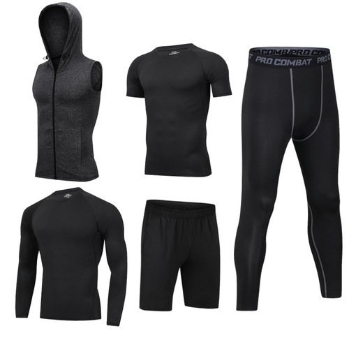Sports fitness suit men's gym five-piece running quick-drying suit sports basketball training suit spring and summer
