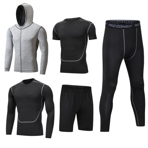 Sports fitness suit men's gym five-piece running quick-drying suit sports basketball training suit spring and summer