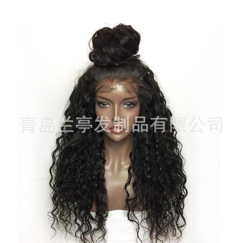 European and American foreign trade chemical fiber front lace headgear wig women's African women's wig half hand hook long curly hair