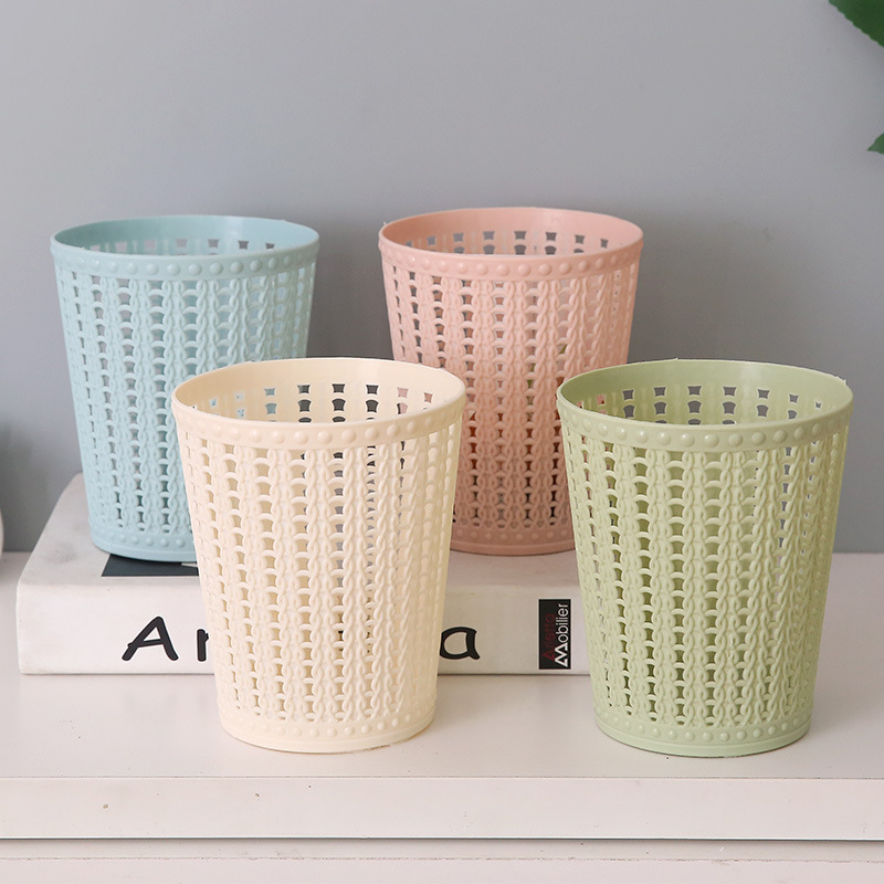 Plain Desktop Trash Can Storage Creative Household Imitation Rattan Woven Hollow Mini Multifunctional Small Trash Bin for Home