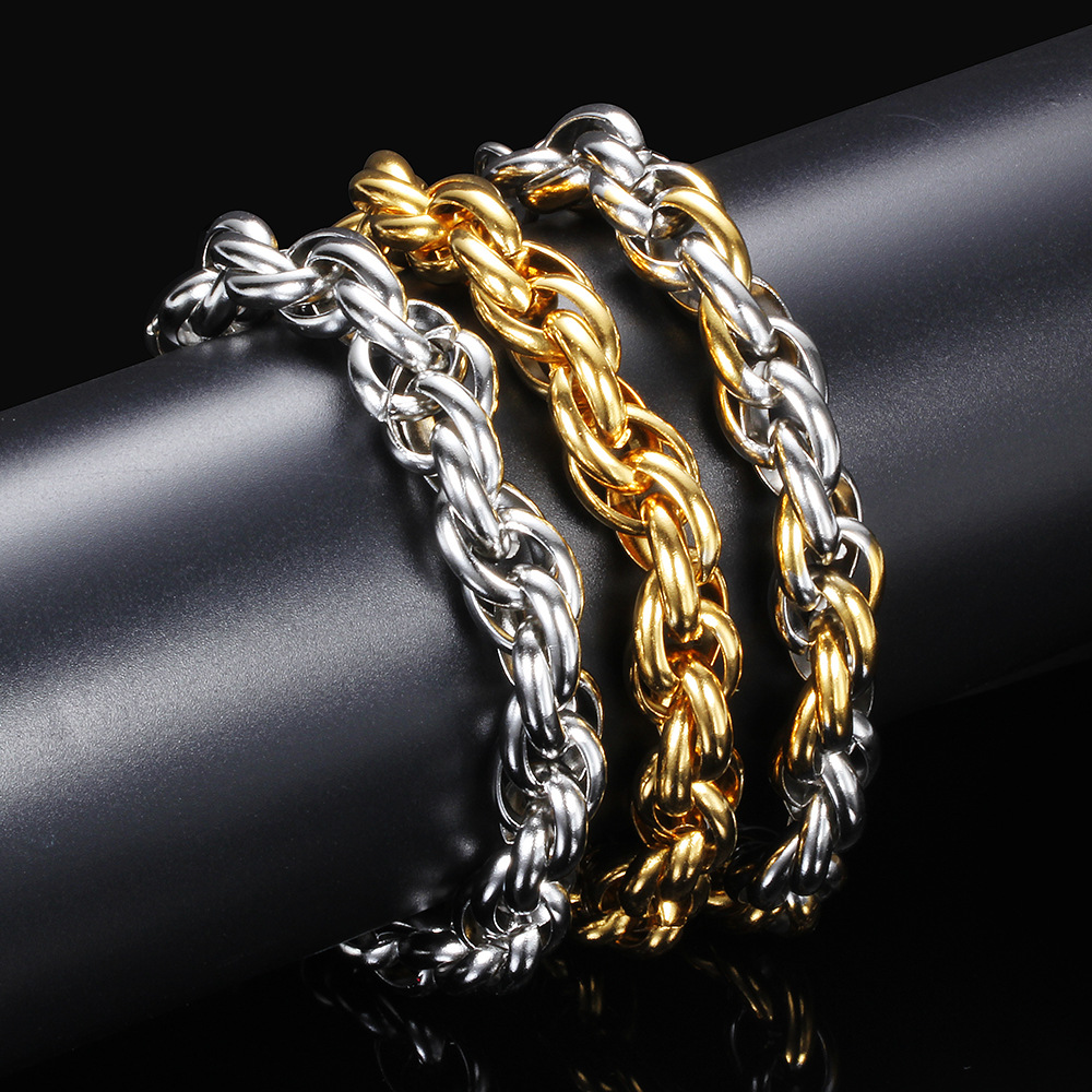 punk ins motorcycle trendy men's fashion domineering stainless steel twist bracelet gold titanium steel bracelet_senzul.com