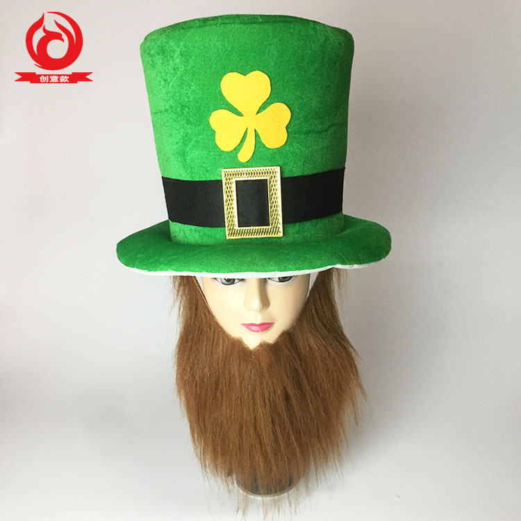 Amazon transfronterizo Día de San Patricio Sombrero irlandés con barba sombrero de trébol de cuatro hojas con barba Comercio exterior Venta caliente