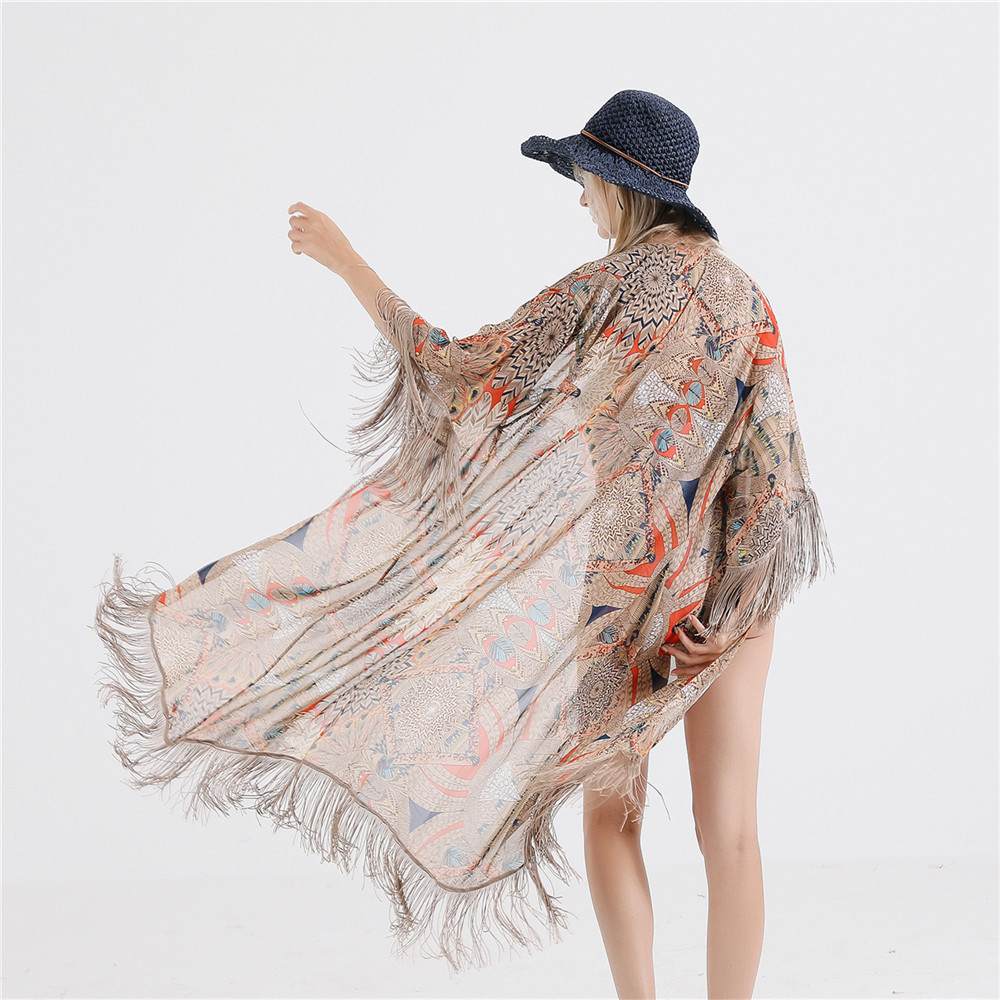 Transfronteriza verano europeo y americano viajes playa bikini protección solar blusa traje de baño chaqueta kimono cardigan transmisión en vivo