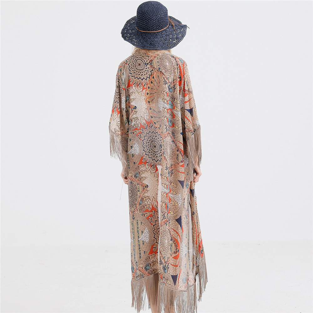 Transfronteriza verano europeo y americano viajes playa bikini protección solar blusa traje de baño chaqueta kimono cardigan transmisión en vivo