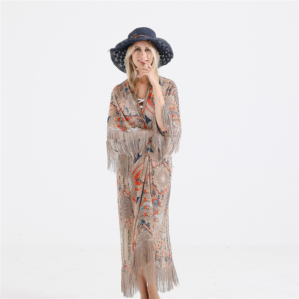 Transfronteriza verano europeo y americano viajes playa bikini protección solar blusa traje de baño chaqueta kimono cardigan transmisión en vivo