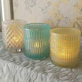 简约浮雕杯形玻璃烛台浪漫烛光晚餐DIY香薰蜡杯