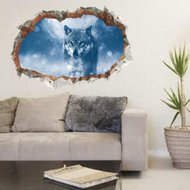 14220狐狸3D破墙贴纸客厅玄关餐厅背景墙面装饰创意自粘墙壁装饰