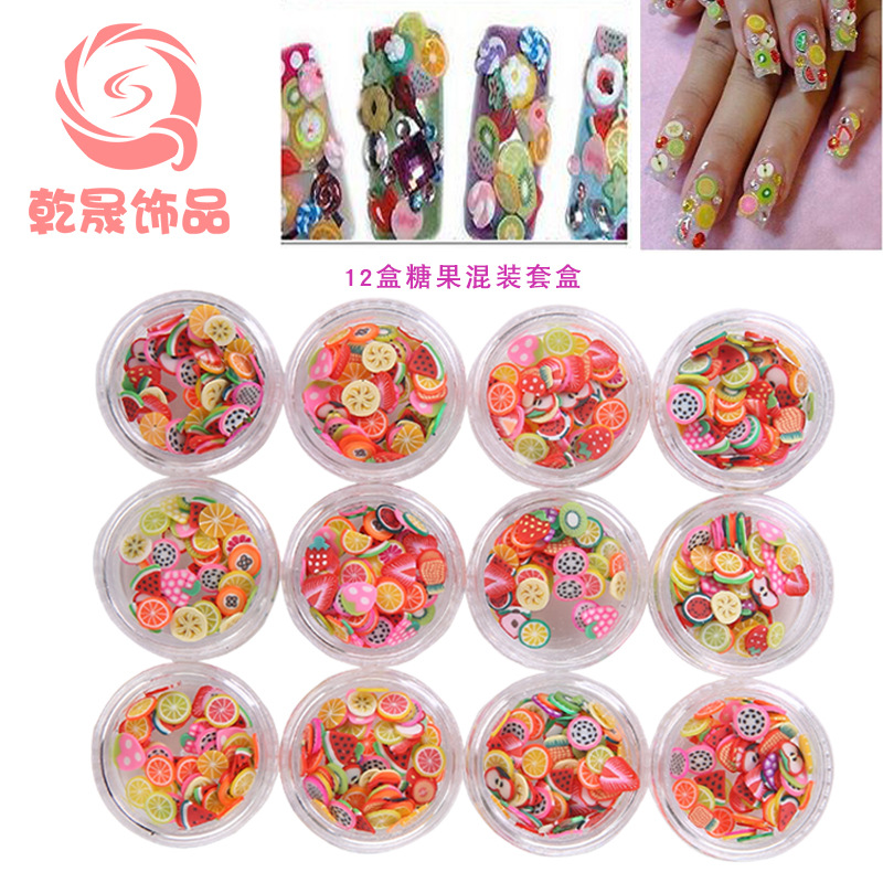 12 colores de uñas belleza Ojo Maquillaje Glitter lentejuelas cerámica suave fruta pieza perla polvo Delgado mezclado accesorios la joyería BRICOLAJE