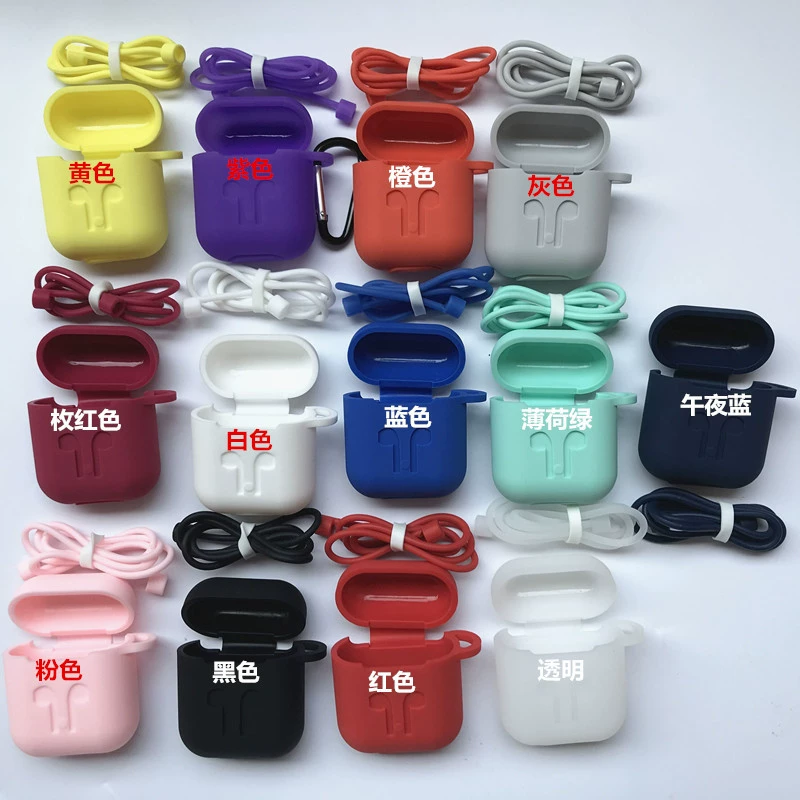 Силиконовый защитный чехол для AirPods, совместим с беспроводными наушниками, 13 цветов, карабин/крючок/верёвка