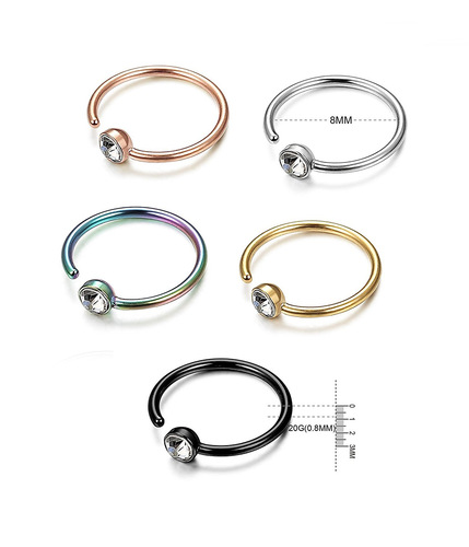 Cross-border E-commerce Supply Source Human Piercing C-Shaped Stainless Steel Water Drill Nose Ring with Diamond Inlay Nose Pin Fake Nose Ring Accessory