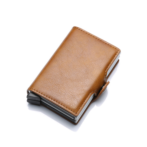 PU double box aluminum alloy automatic snap card holder metal wallet