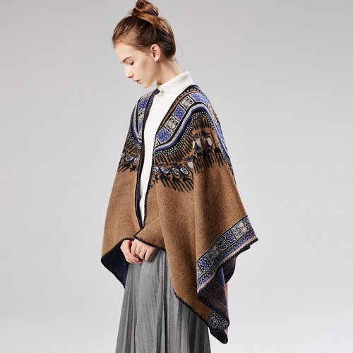 Women's new abstract pattern thickened slit dual-use shawl cross-border exclusive Amazon best-selling shawl