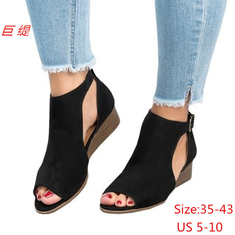 2020 Giant Ti Wholesale New Buckle Women's Sandals Roman Wedge Foreign Trade Large Size 35-43 Sandals