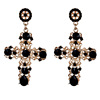 Retro earrings, black crystal, European style, wholesale