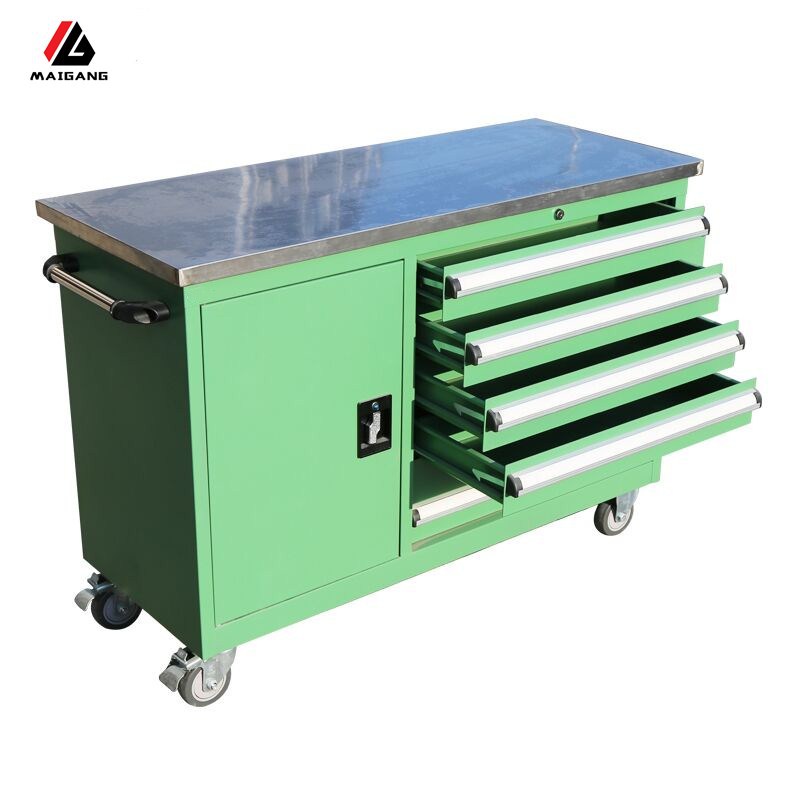 麦冈移动不锈钢工作台面车间重型抽屉式工具柜五抽五金组合工具车