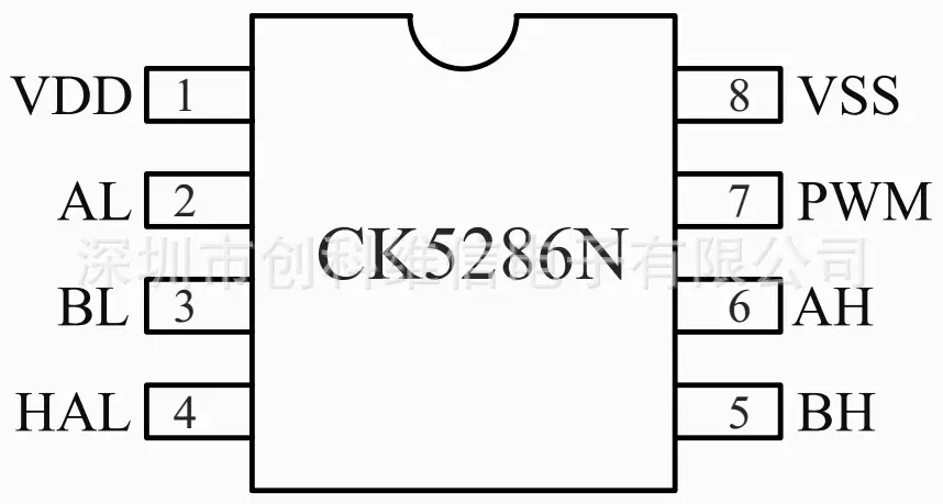CK5286N有感单相直流无刷电机马达控制芯片缓启动PWM调速CKWX