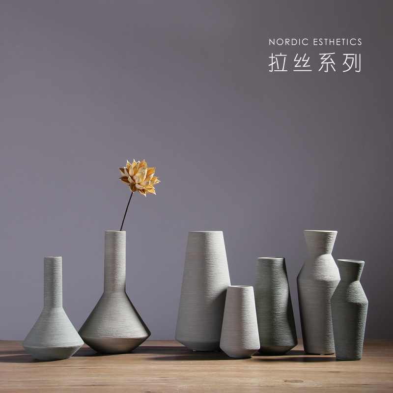 Jarrón de cerámica cepillado color sólido arreglo de flores decoración de la sala de estar Zen Nordic simple hogar florero de flores secas