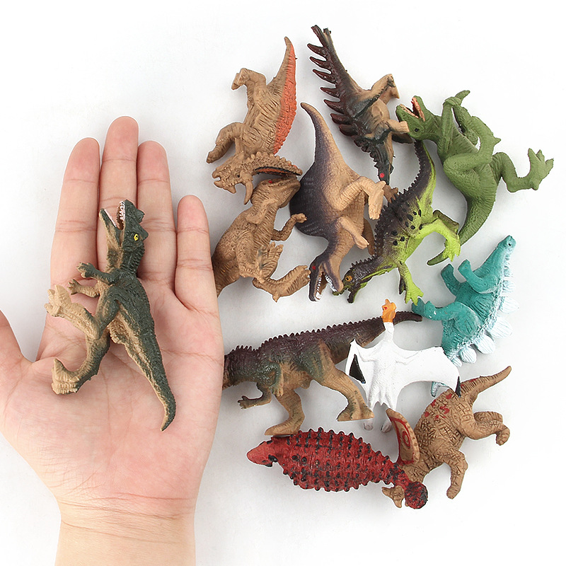 Fábrica al por mayor de los niños de juguete animal de simulación de dinosaurio de plástico modelo de dinosaurio 12 piezas traje modelo de dinosaurio Juguetes