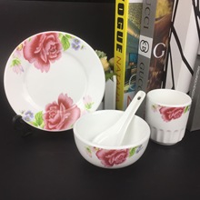 镁质瓷消毒餐具四件套陶瓷餐具印刷logo钢化玻璃杯汤勺盘碗酒店餐