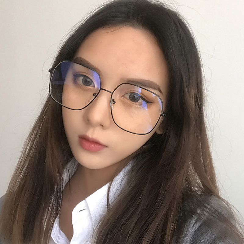 Korean Style Square Metal Glasses Frame 188 Vintage Artistic Polygon Flat Mirror Square Large Frame Glasses