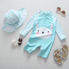 Export Korean children's swimsuit, baby girl's simple bunny fresh Korean style one-piece sun protection surfing suit belt