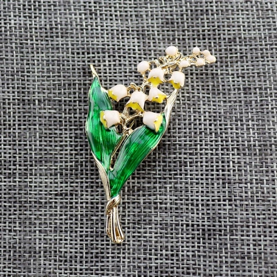 European and American Brand Retro Enamel Green Leaf Lily of the Valley Brooch Corsage Elegant Cross-Border Hot-Selling Brooch