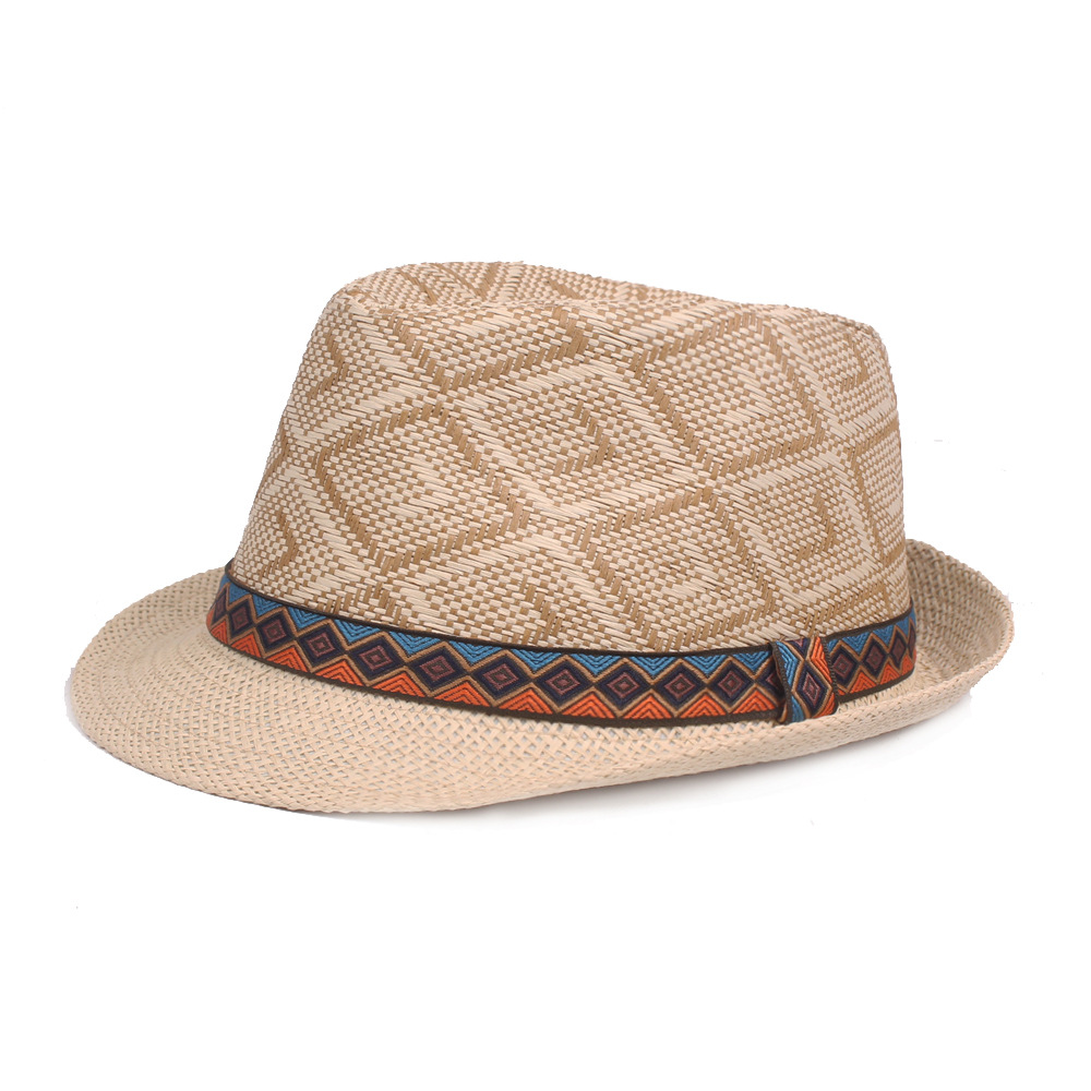 Sombrero sombrero de paja de sol retro de los hombres sombrero de Jazz de primavera y verano sombrero de mediana edad y de edad avanzada estilo étnico sombrero de paja de los hombres