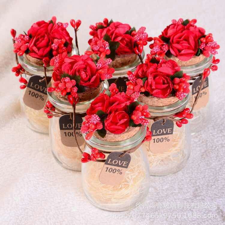 玻璃厂家喜糖玻璃瓶木塞 可印刷新郎新娘名字