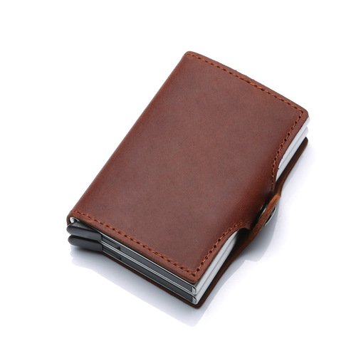 Factory distribution wholesale European and American RFID dual-box aluminum alloy elastic card holder, leather metal wallet