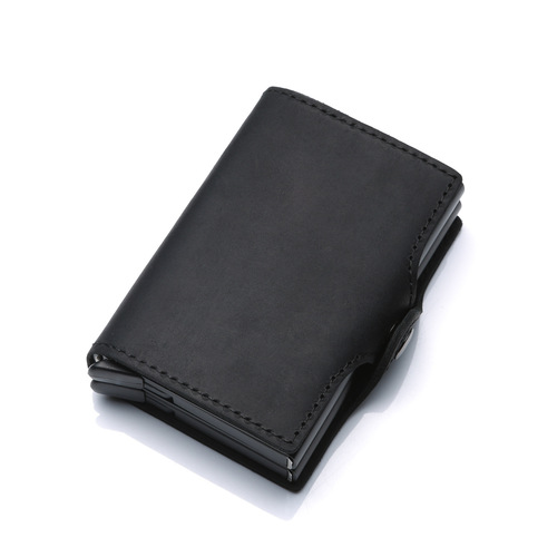 Factory distribution wholesale European and American RFID dual-box aluminum alloy elastic card holder, leather metal wallet