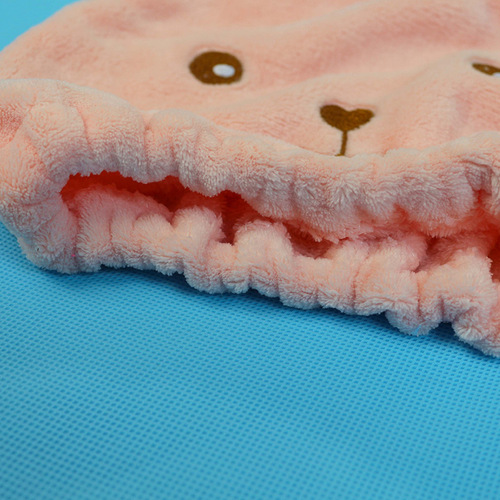 Cartoon bear thickened coral velvet dry hair cap, fine fiber absorbent turban to wipe hair, shower cap manufacturer wholesale