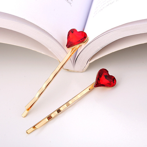 Korean version orange crystal metal one-piece hair clip fashion simple heart edge fringe hair accessory manufacturer wholesale