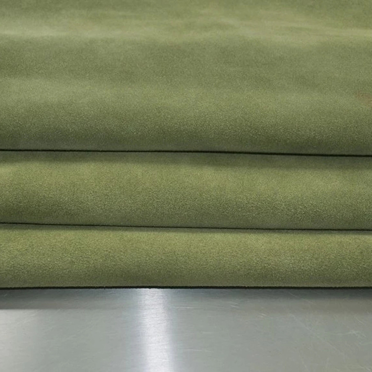 二层牛翻毛军绿色高丝光牛反毛真皮皮料批发  二层丝光牛绒现货