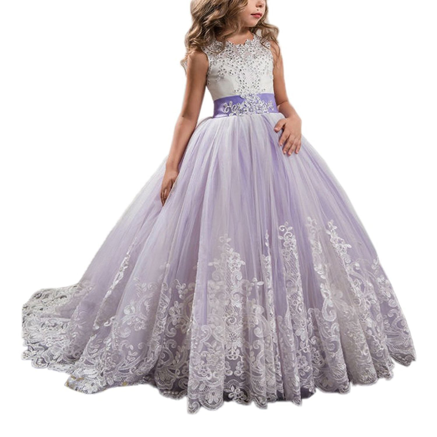 Vestidos de niña estilo princesa con encaje y malla, para fiestas de cumpleaños, damitas de honor y bodas, estilo europeo y americano.