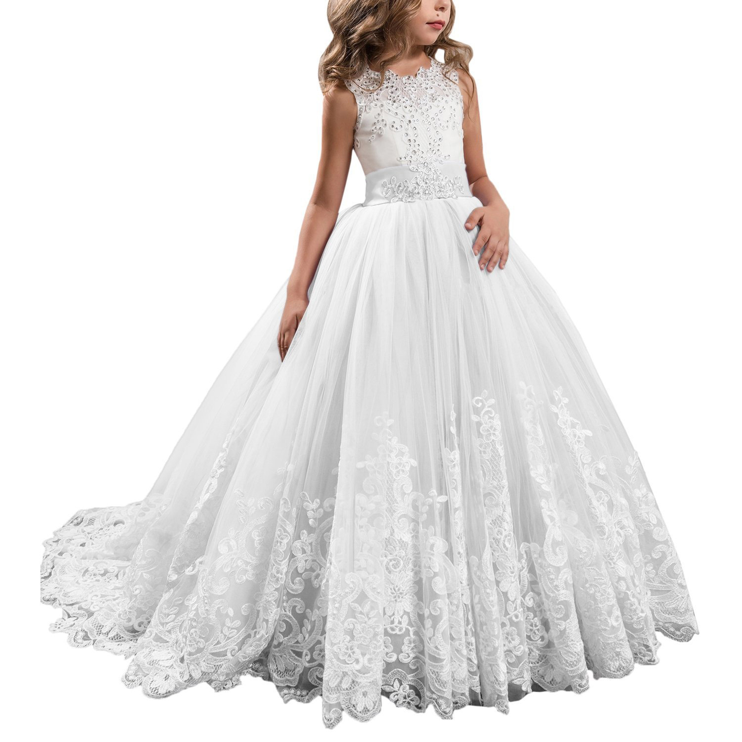 Vestidos de niña estilo princesa con encaje y malla, para fiestas de cumpleaños, damitas de honor y bodas, estilo europeo y americano.