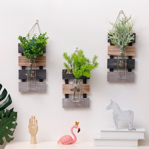 ins wooden background wall hydroponic wall hanging creative plant vase green radish container living room wall decoration pendant