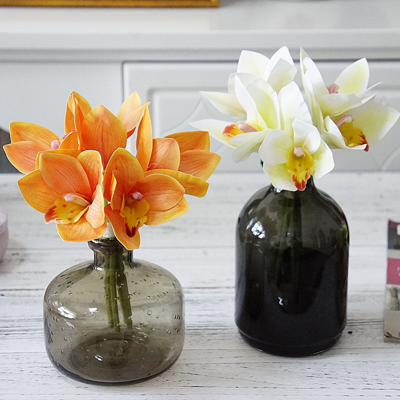 清仓特卖 手感5头胶片蕙兰 仿真花假花 家居摆件软装婚庆装饰花