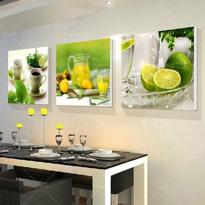 3 sets fruit lemon kitchen Decorative painting Weipen Frameless Painting core fresh Coloured drawing