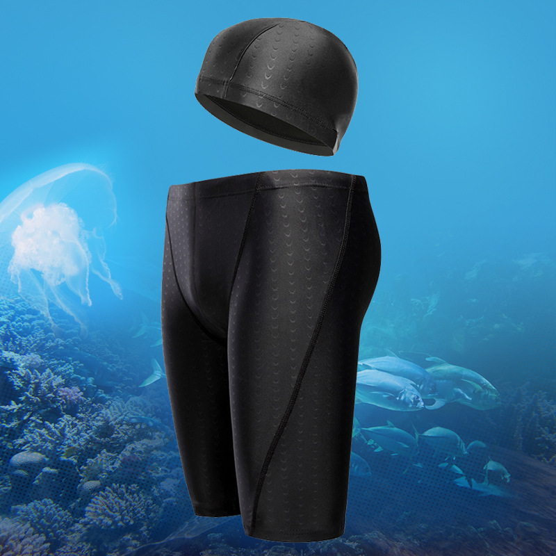 2023男性水泳パンツサメ皮水泳パンツ水泳帽付き男性水泳用品五分水泳パンツスポット卸売り|undefined