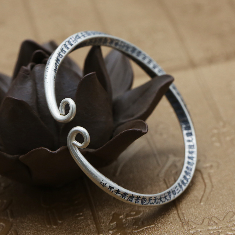 厂家批发990纯银饰品男女紧箍咒心经开口手镯泰银复古民族风手环