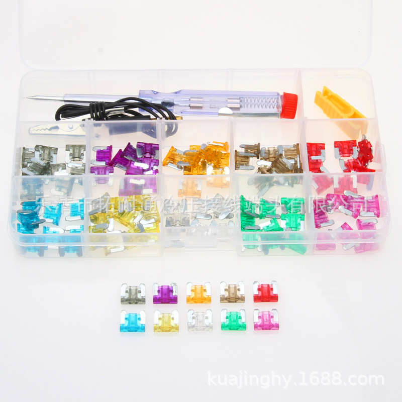 跨境 100PCS迷你插片式保险片+测电笔 插拔器 汽车保险丝盒装