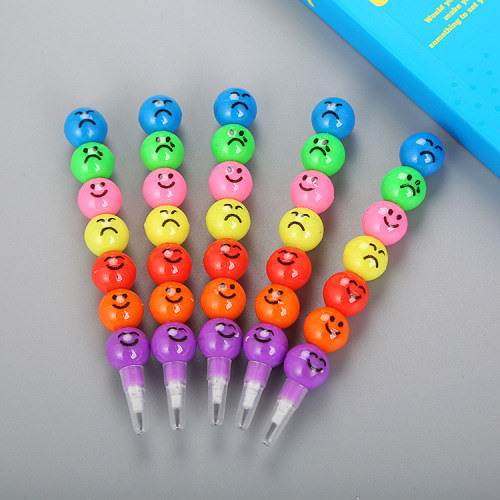 Creative stationery cartoon student candied haws 7-color graffiti crayon cute expression smile pencil no need to sharpen pencil