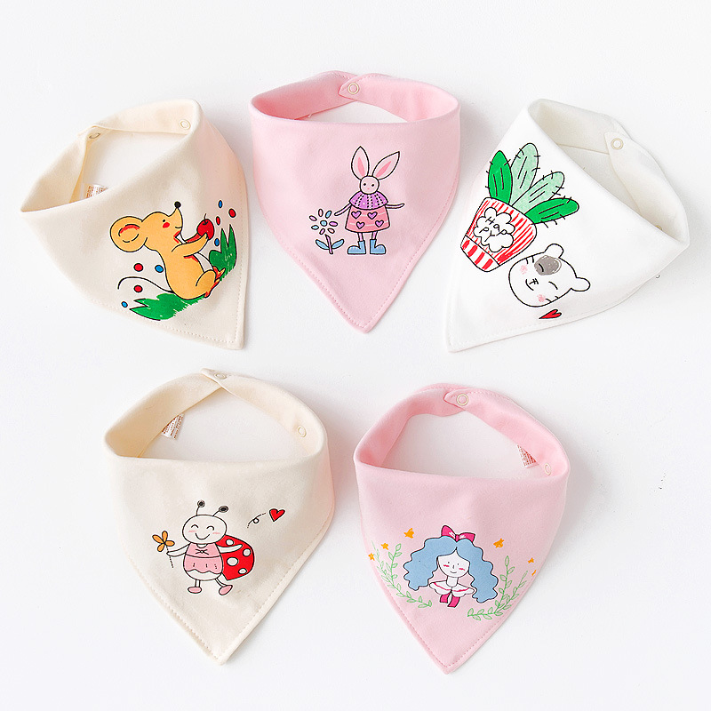 Bebé triángulo toalla saliva Toalla de algodón puro bebé babero doble capa botón a presión recién nacido niños pañuelo en la cabeza babero Paquete de cinco piezas