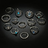 Retro set, ring, European style, suitable for import, new collection, with gem, 13 pieces