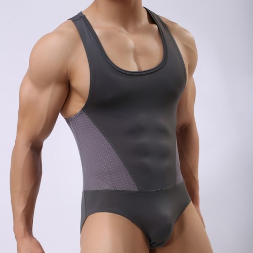 Men's underwear 80-count ice silk shapewear European and American sports one-piece shapewear body-shaping swimming underwear for men 2241