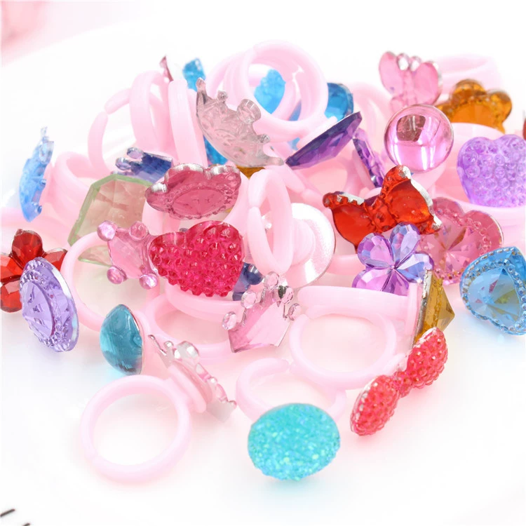 -children's cute cartoon transparent plastic ring, with gem, wholesale