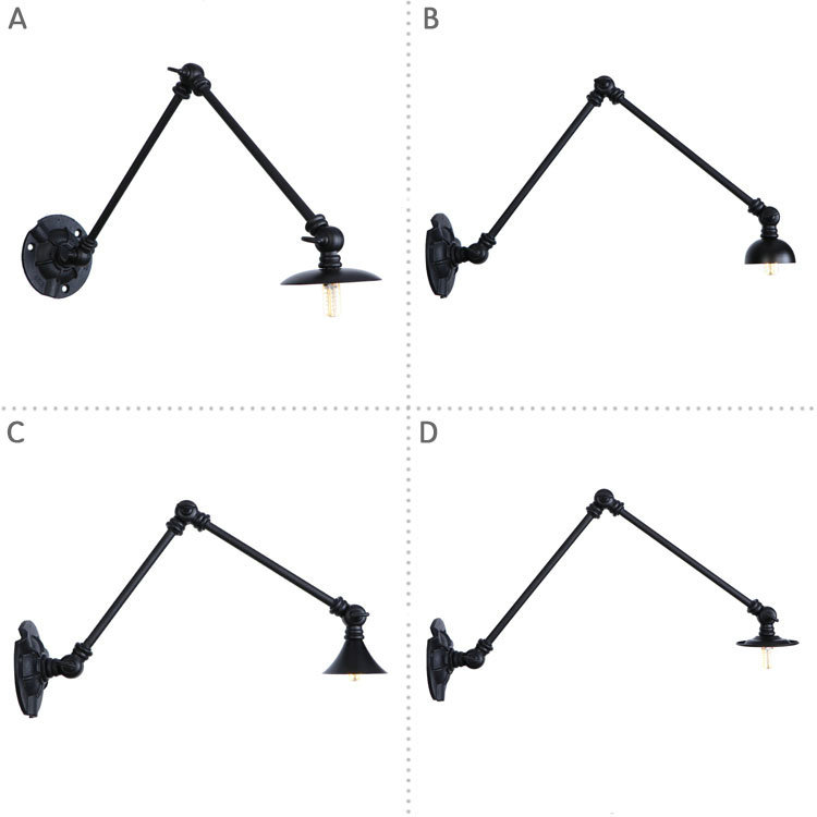 美式工业风复古漫咖啡伸缩折叠个性简约镜前三节单头铁艺亚黑壁灯