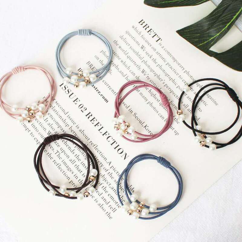 Factory wholesale 2 yuan shop jewelry new Korean hair accessories headdress three-line nine pearl beaded rubber band hair rope generation